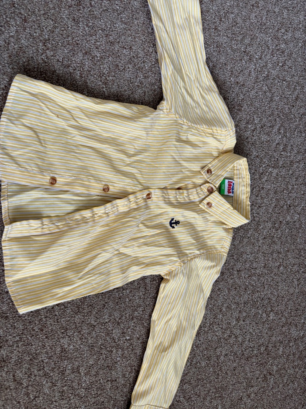 Kids Button-Down Shirt in Yellow Stripe with Anchor Detail